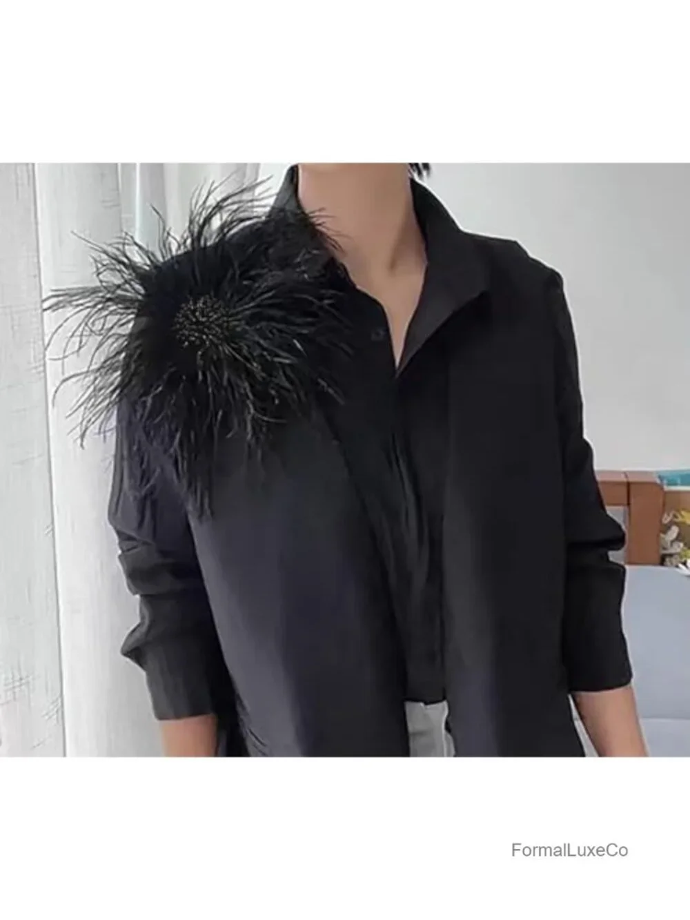 8 inch Large Ostrich Feather Brooch with Austrian Crystal, Dual Hair Clip and